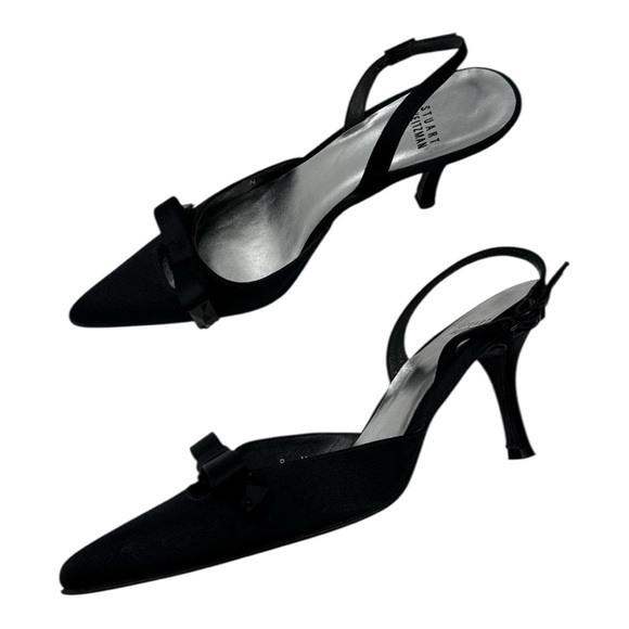 STUART WEITZMAN BLACK SATIN EVENING DRESS BOW SLINGBACK shoes size 8 N - Picture 6 of 15